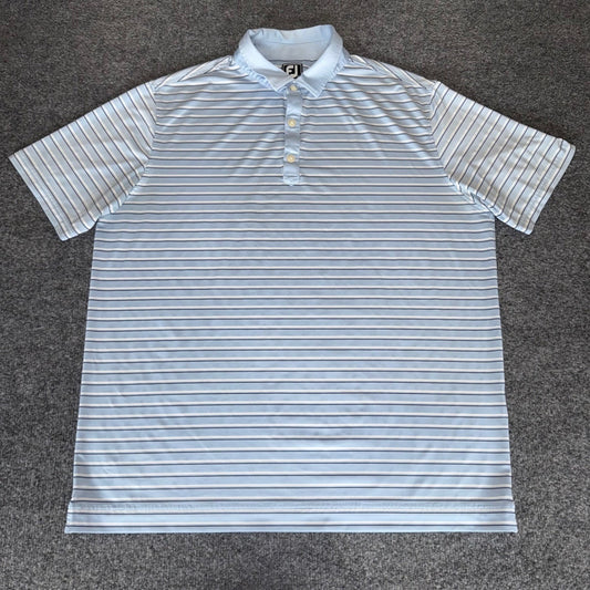 FootJoy Mens XL Athletic Fit Striped Golf Polo Shirt Blue White