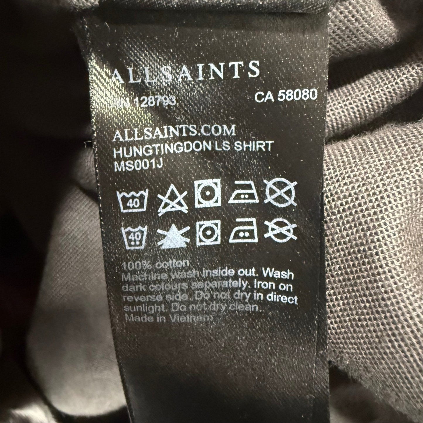 AllSaints Huntingdon Long Sleeve Shirt Mens XS Gray Cotton Button Up Casual