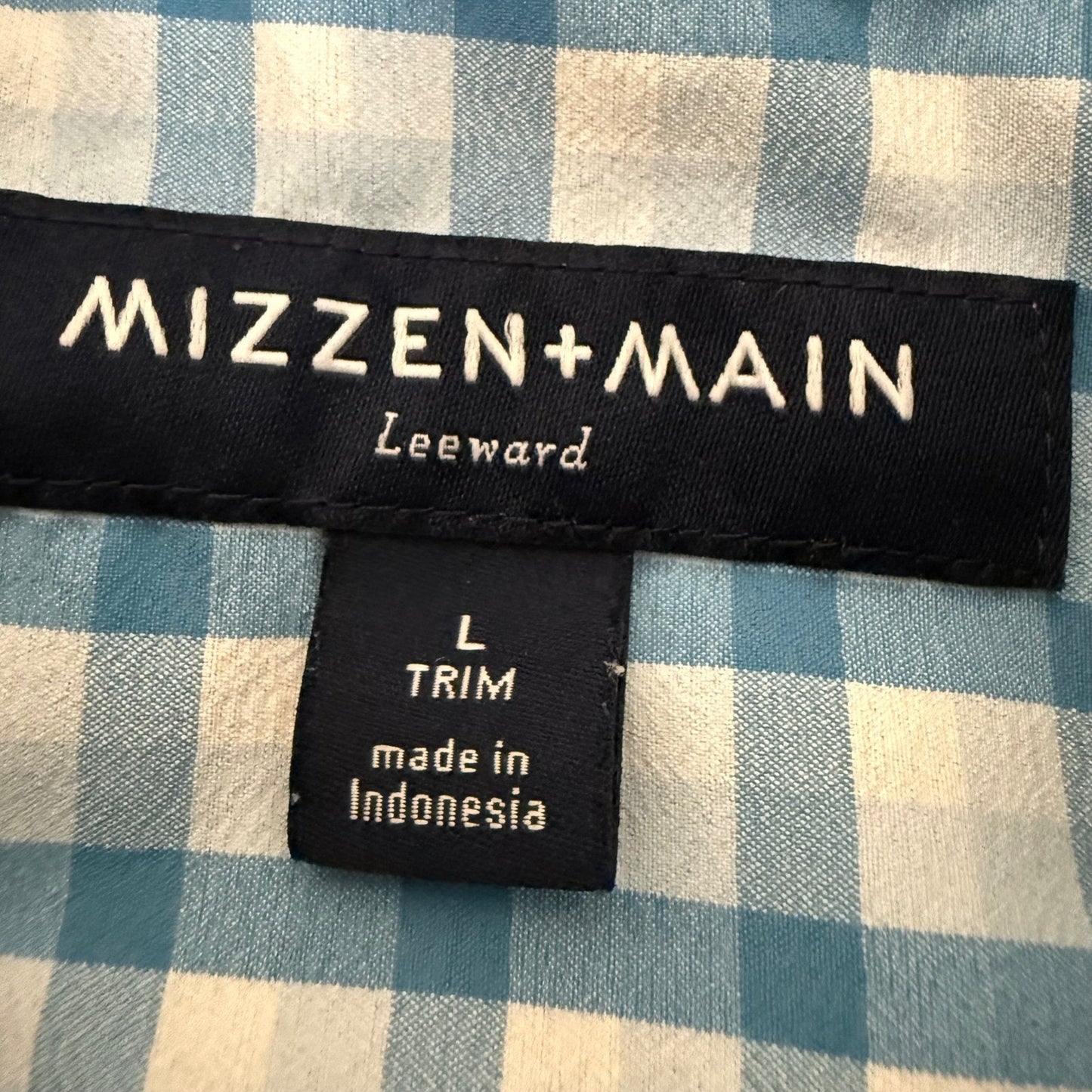 Mizzen+Main Shirt Mens Large Blue White Gingham Trim Fit Stretch Performance