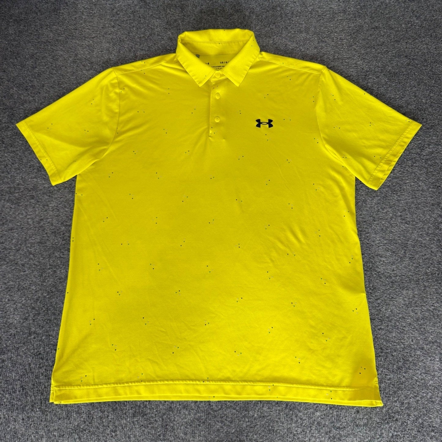 Under Armour Playoff Polo Shirt Mens L Yellow Speckled Golf Performance Stretch