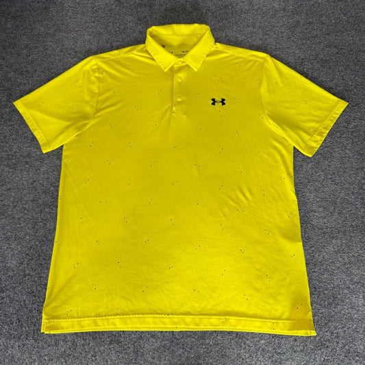 Under Armour Playoff Polo Shirt Mens L Yellow Speckled Golf Performance Stretch