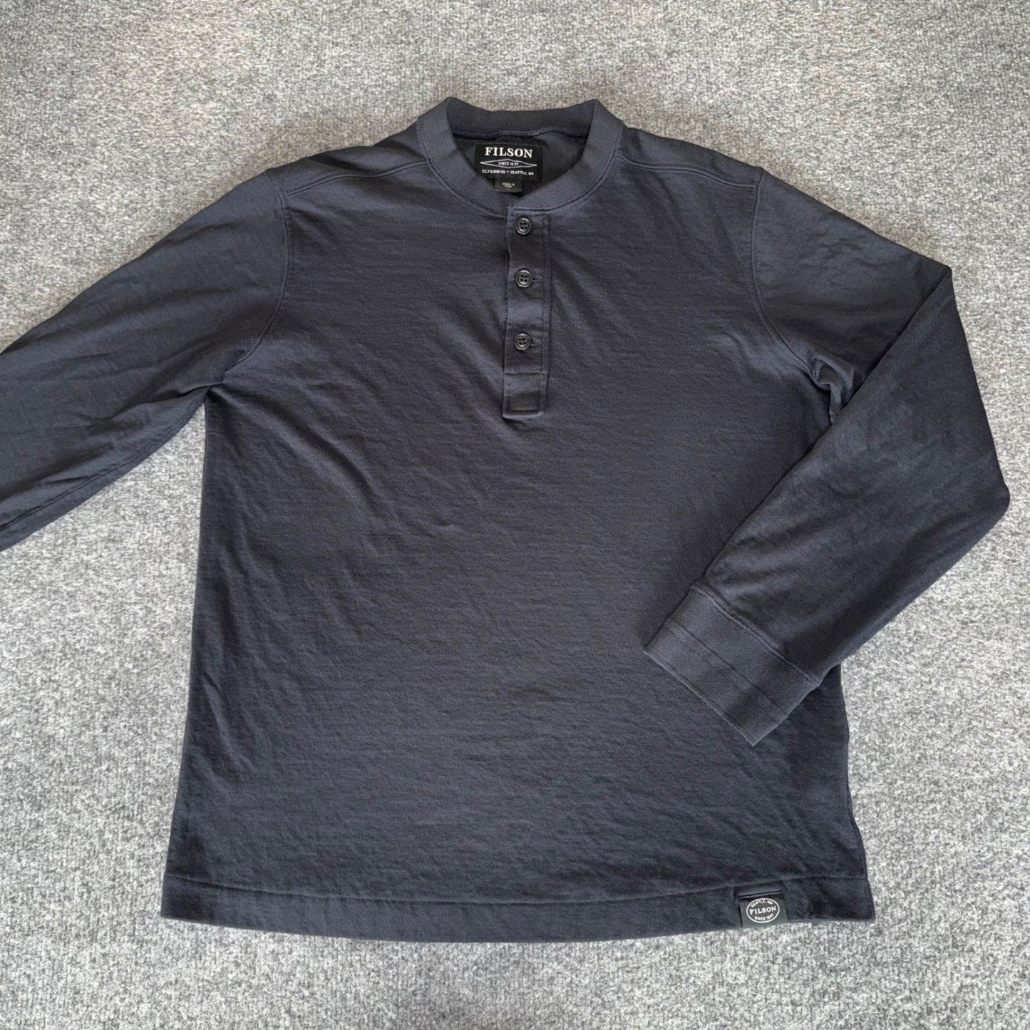 CC Filson Henley Shirt Mens Medium Navy Blue Long Sleeve Cotton Outdoor Workwear