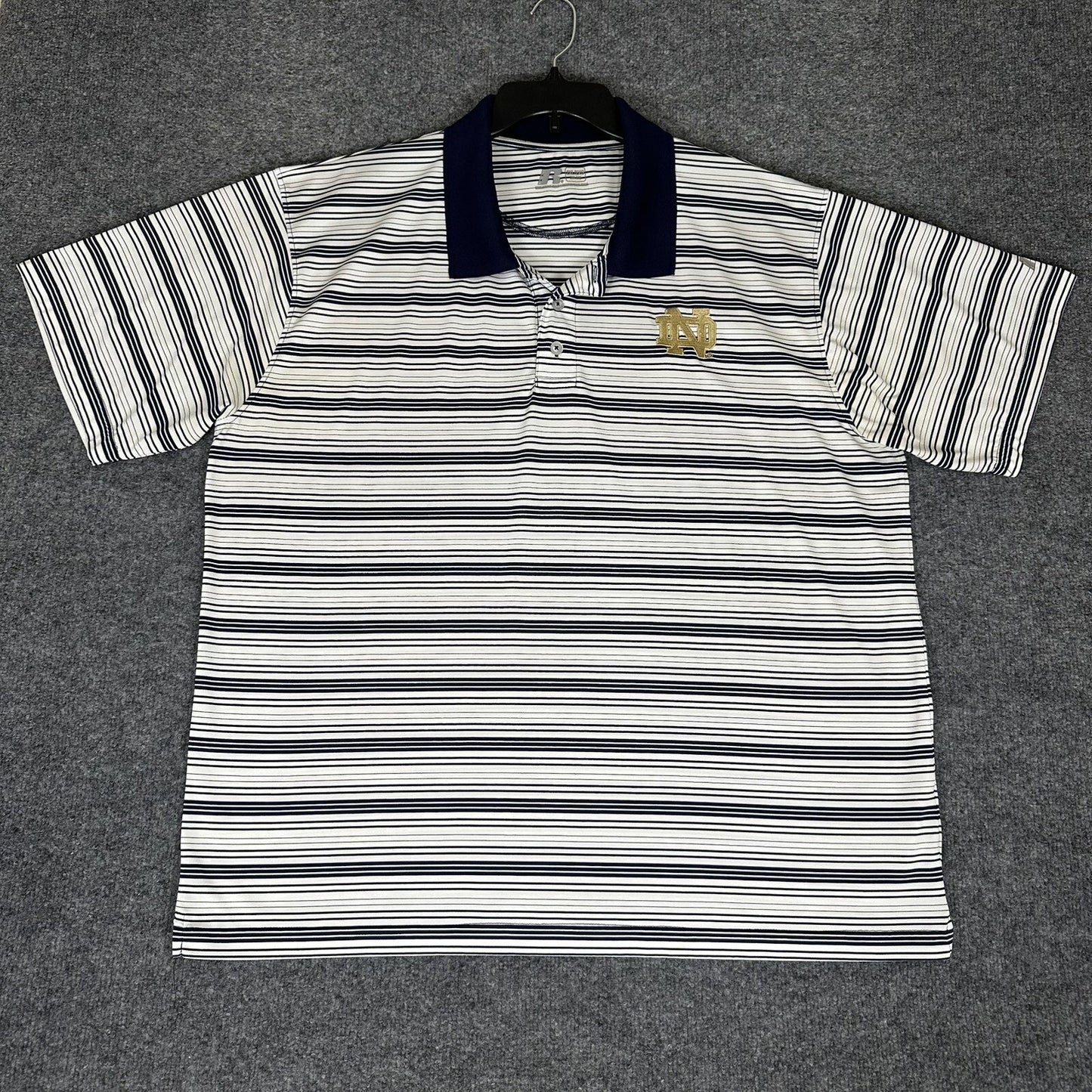 Notre Dame Fighting Irish Polo Shirt Mens 2XL Blue Striped Short Sleeve College
