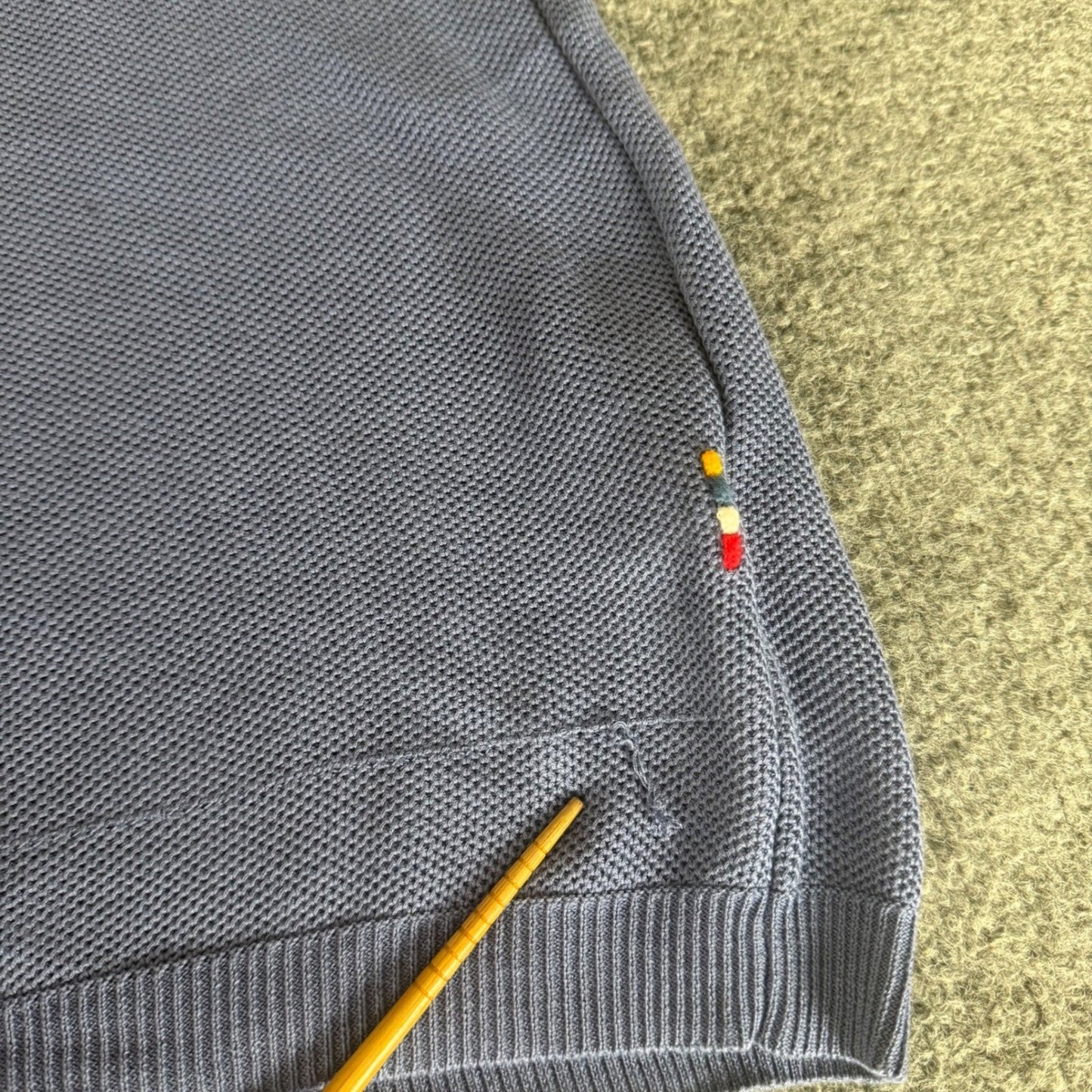 Orlebar Brown Men Large Blue Textured Knit Cotton Polo Shirt Short Sleeve Casual