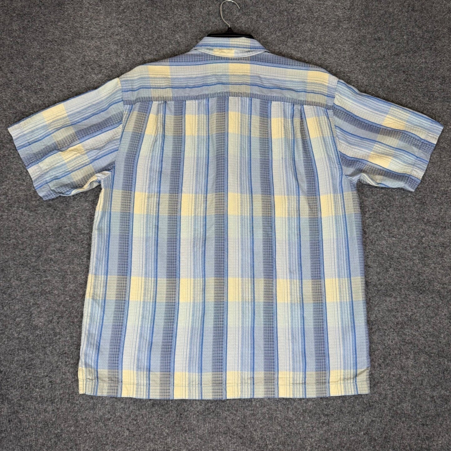 Tommy Bahama Silk Shirt Plaid Short Sleeve Button Up Casual Men's Blue Large
