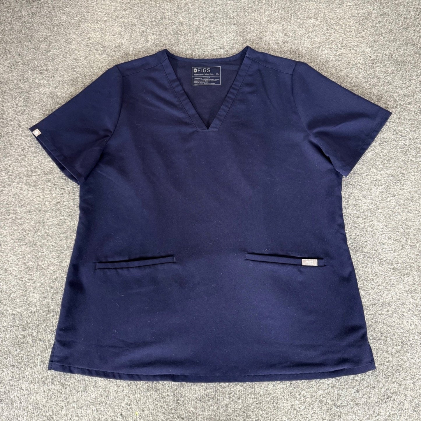 FIGS Casma 3 Pocket Scrub Top Womens XL Navy Blue V-Neck Stretch Medical Uniform