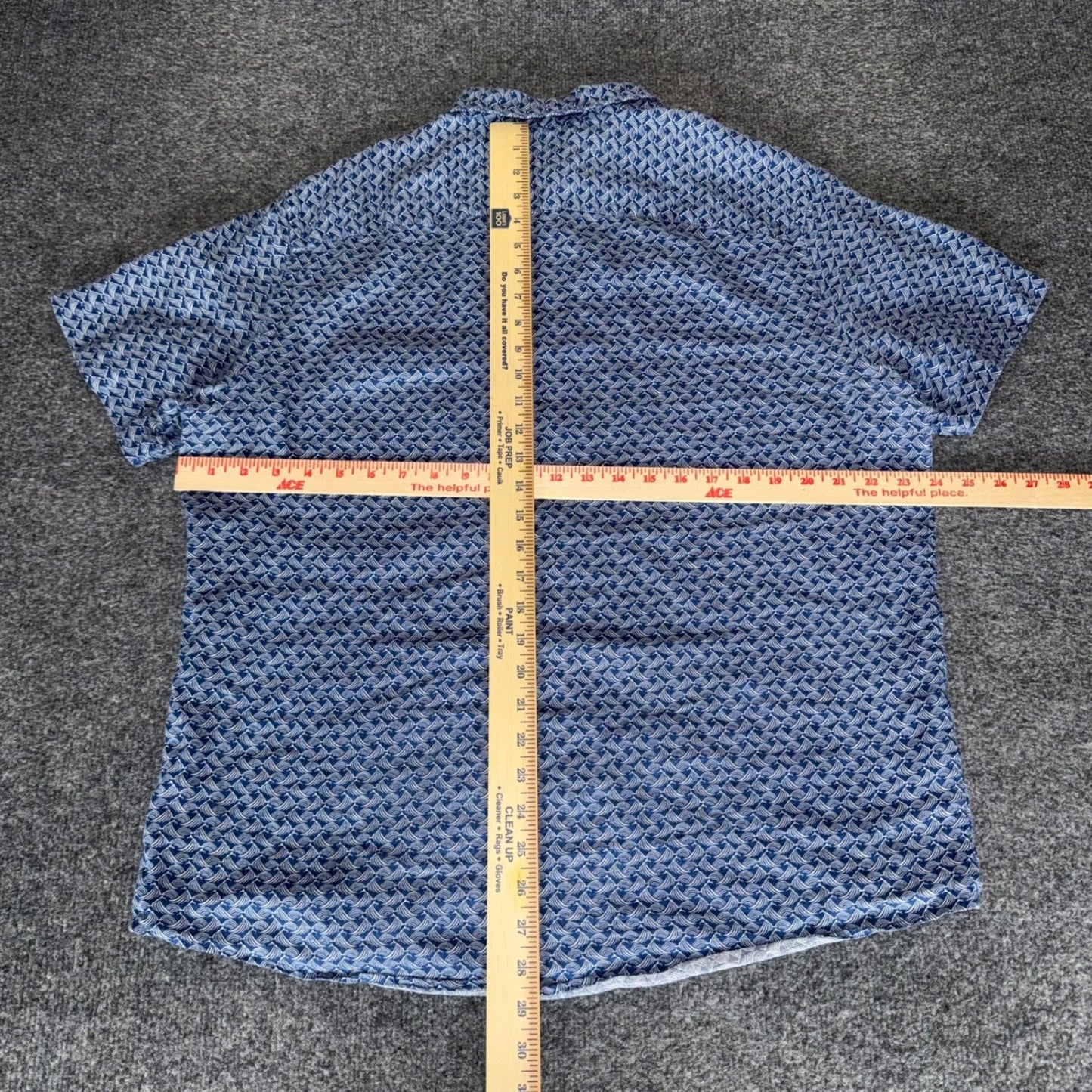 UNTUCKIT Linen Shirt Mens XL Blue Geometric Slim Short Sleeve Button Up Casual