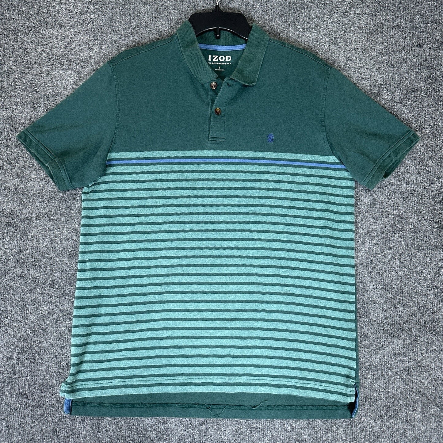 Izod Polo Shirt Mens Large Green Striped Short Sleeve Golf Casual Dadcore Adult