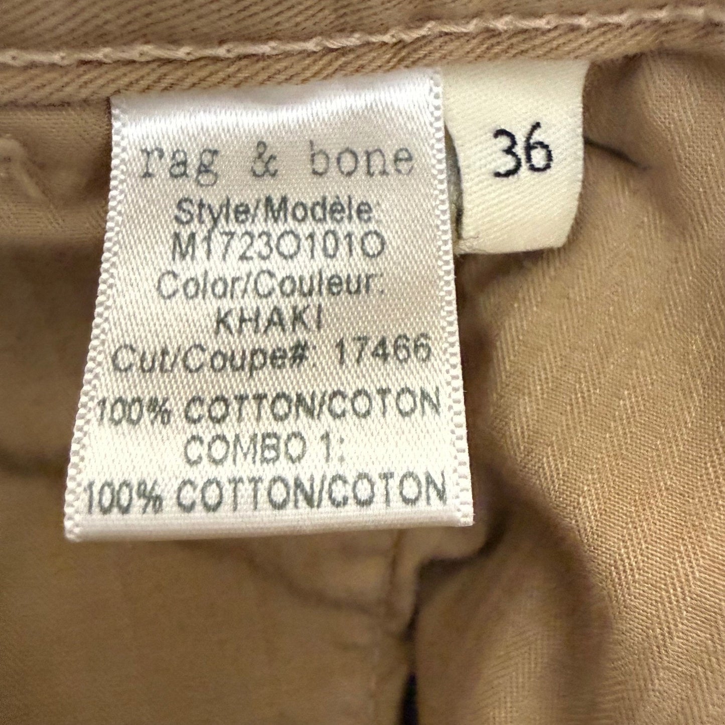 Rag & Bone Pants Mens 36x28 Beige Cotton Chino Straight Leg Casual Everyday