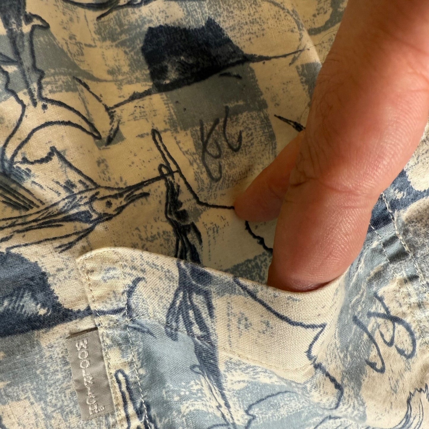 Woolrich Hawaiian Shirt Mens Large Blue Fish Print Aloha Button Up Short Sleeve