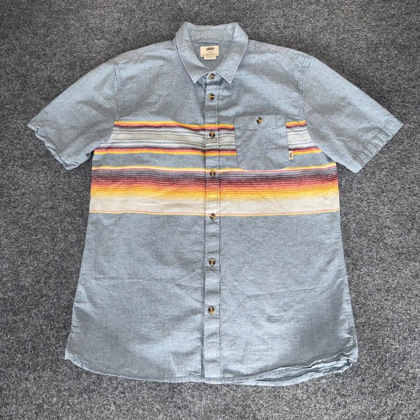Vans Mens Large Striped Short Sleeve Button Up Shirt Casual Skate Classic Cotton