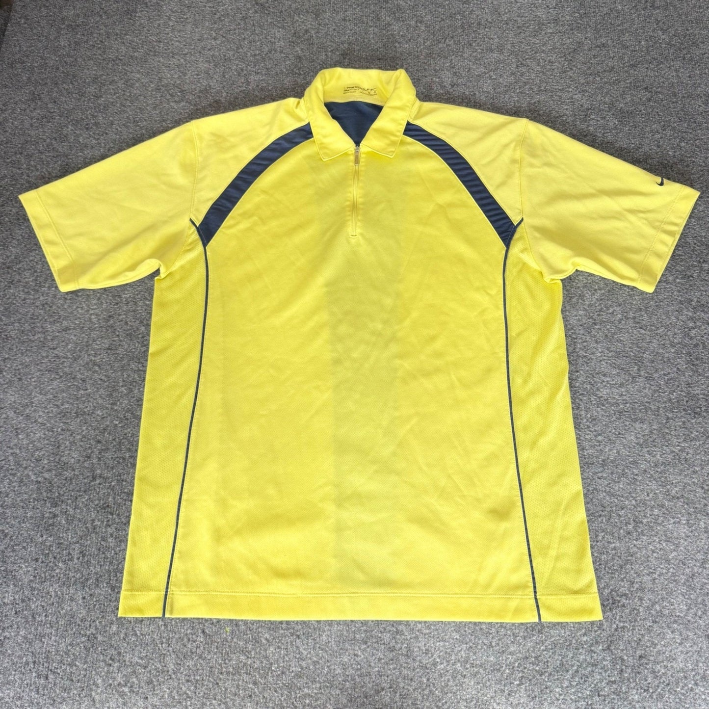 Nike Golf Fit Dry Polo Shirt Men Large Yellow Navy Blue Quarter Zip Short Sleeve