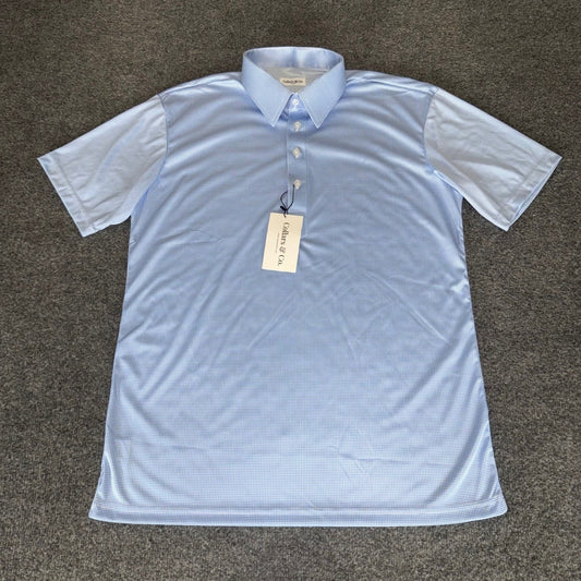 Collars & Co Polo Shirt Men Large Blue Houndstooth Dress Collar Business Stretch