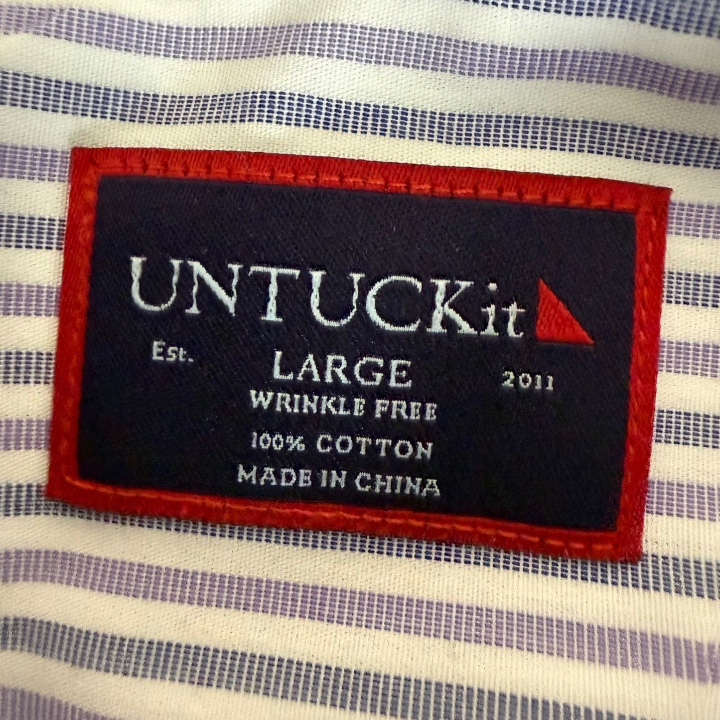 UNTUCKit Mens L Striped Wrinkle Free Cotton Button Up Shirt Long Sleeve Casual