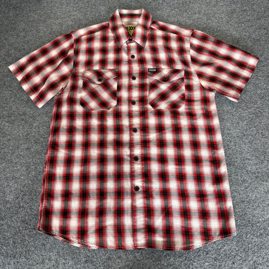 Dixxon Flannel Hollywood Shirt Mens Medium Red Plaid Short Sleeve Button Up Moto