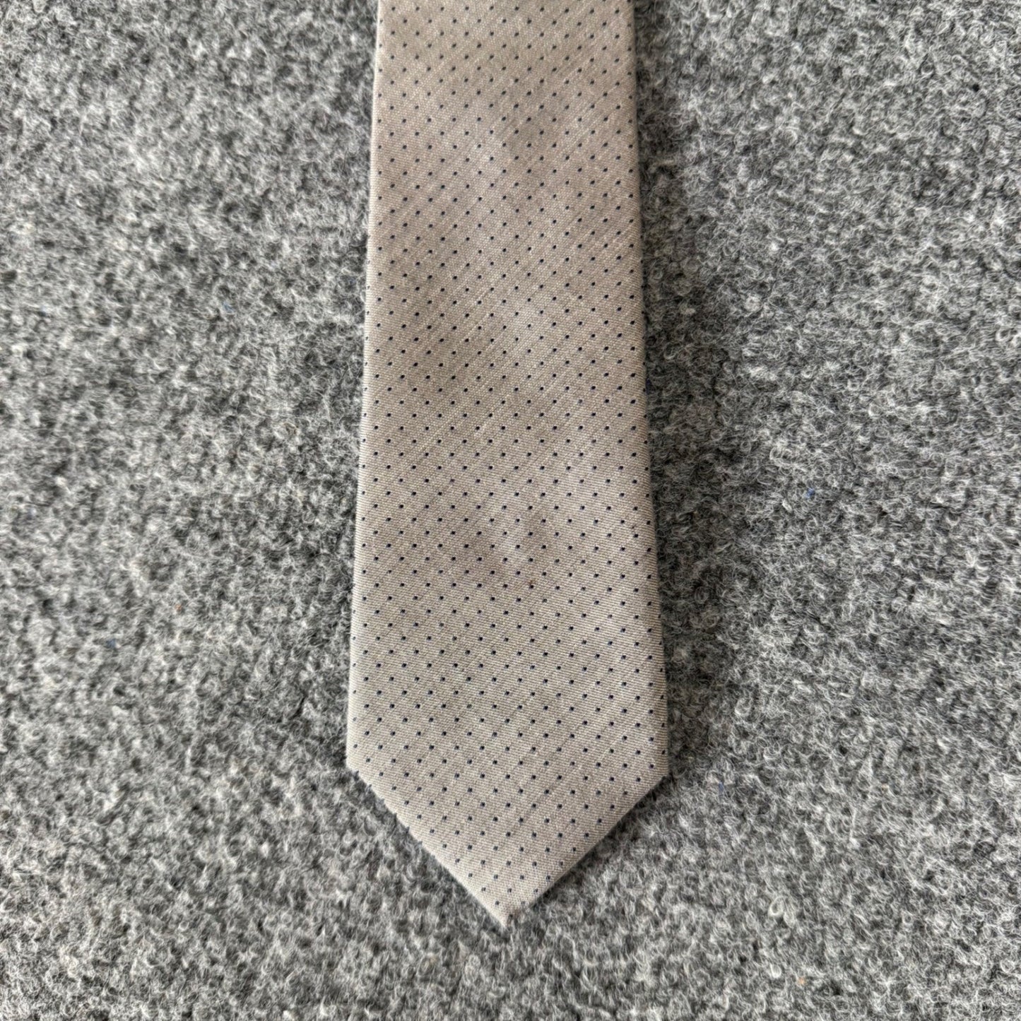 Twillory Mens Skinny Necktie Taupe Tan Navy Micro Dot Handmade Dress Tie Formal