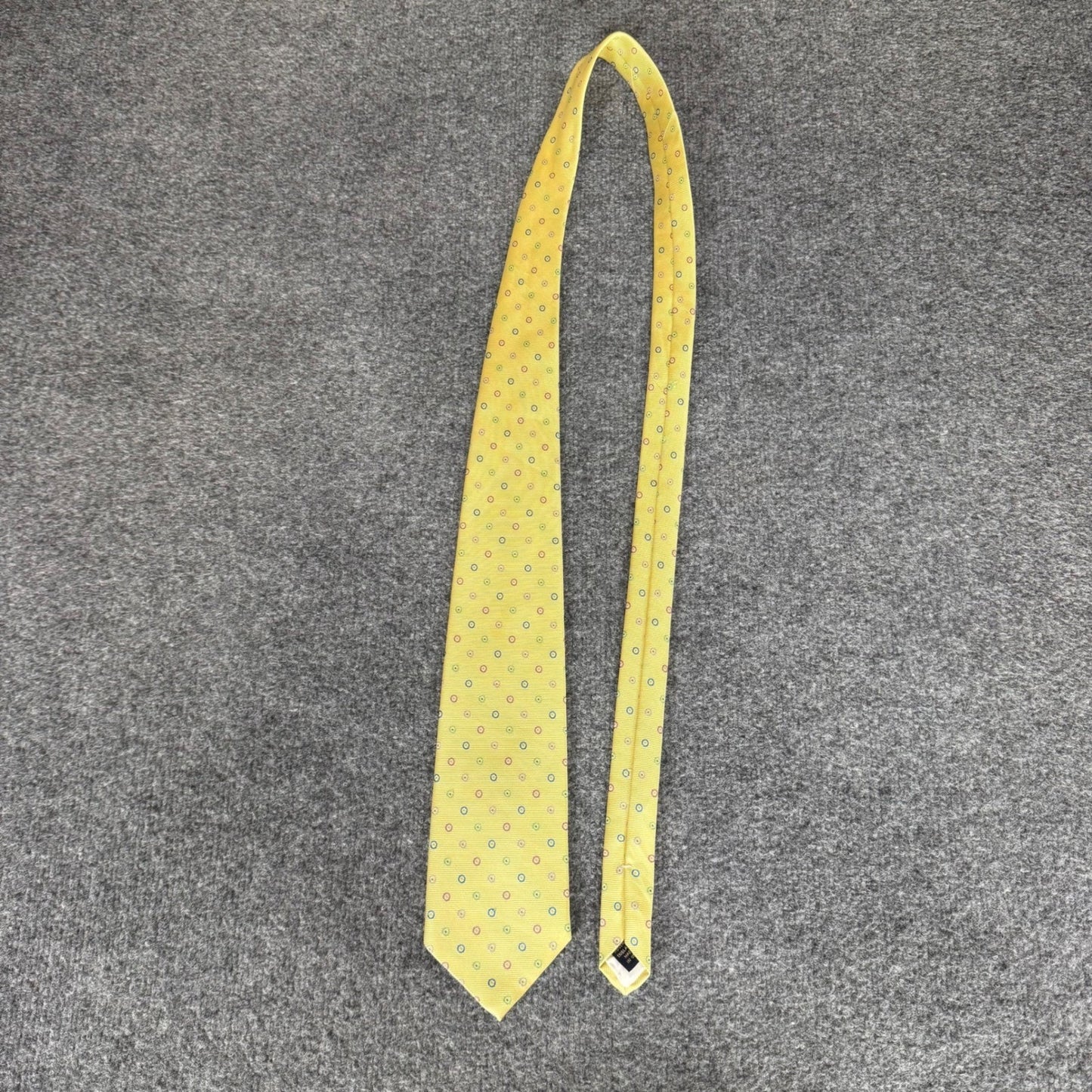 Brooks Brothers Mens Yellow Silk Geometric Circle Pattern Necktie Made in USA