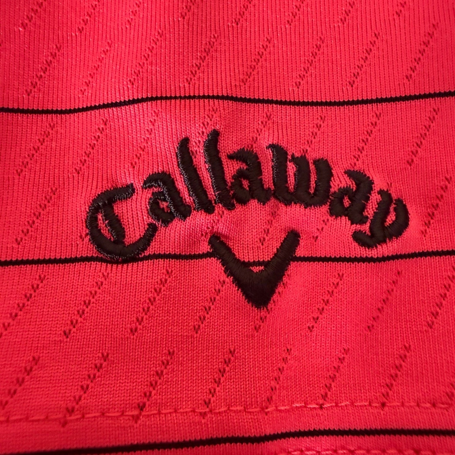Callaway Golf Polo Shirt Mens Medium Pink Striped Opti Dri Short Sleeve Stretch