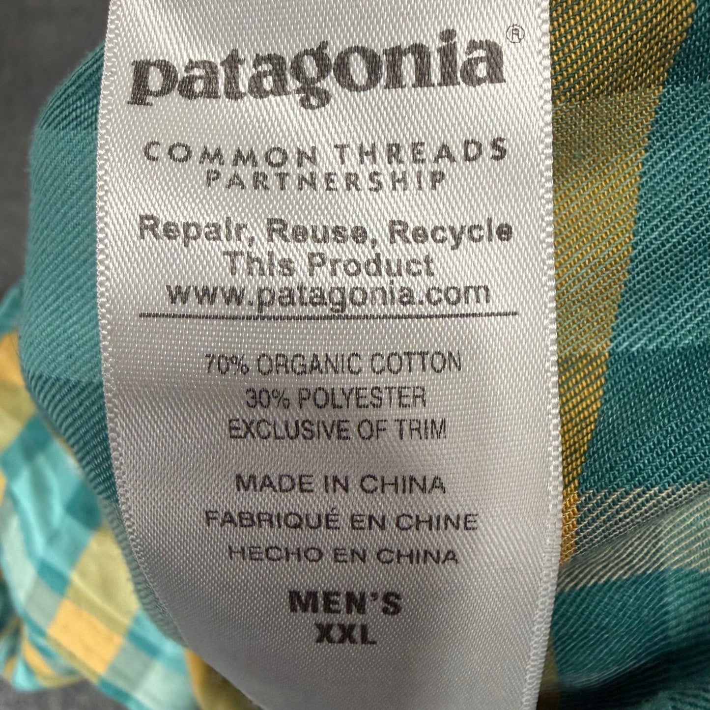 Patagonia Buckshot Mens XXL Teal Plaid Organic Cotton Flannel Shirt Long Sleeve