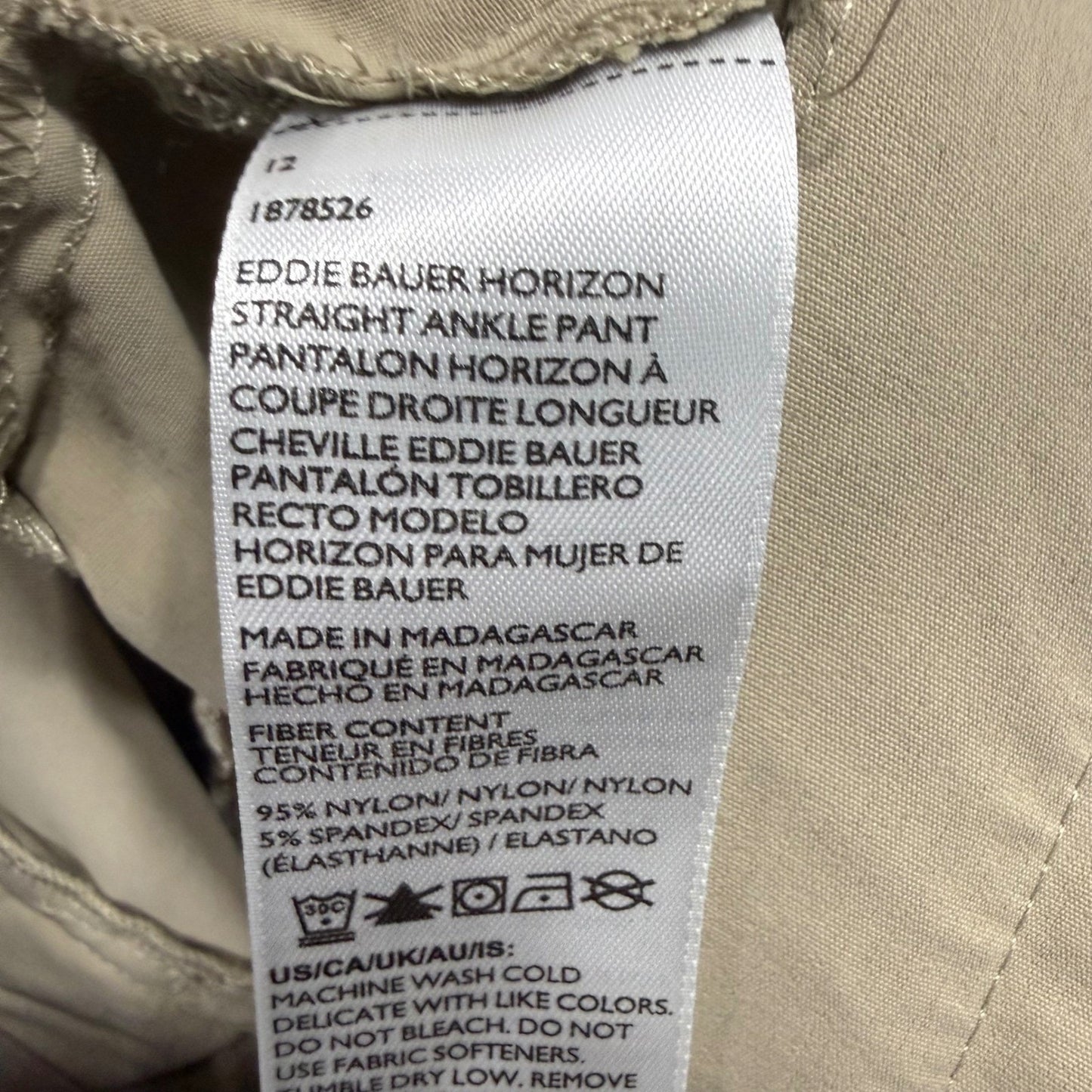 Eddie Bauer Horizon Straight Ankle Pant Womens Size 12 Beige Stretch Outdoor