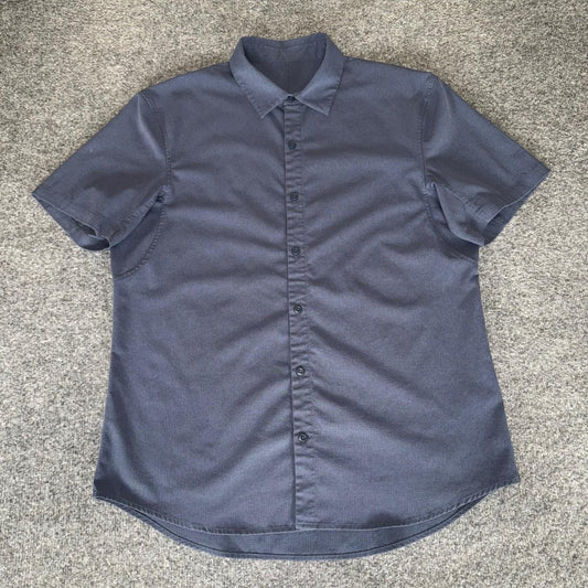 Lululemon Shirt Men Large Blue Short Sleeve Button Up Casual Lightweight Stretch