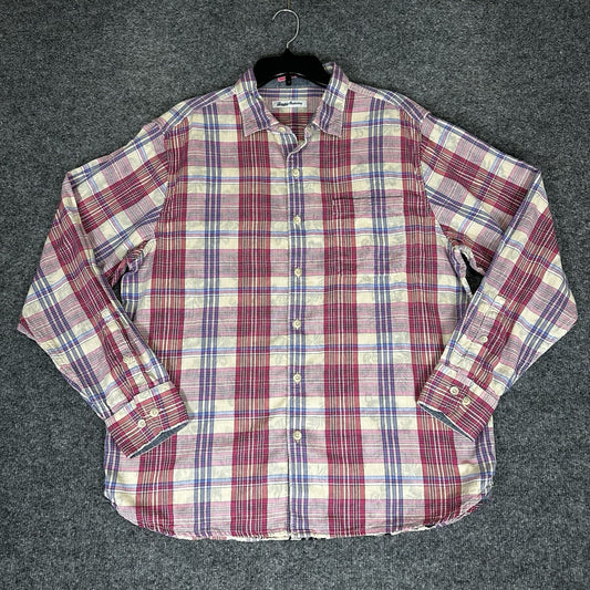 Tommy Bahama Shirt Men's Large Purple Plaid Long Sleeve Button Up Casual Preppy
