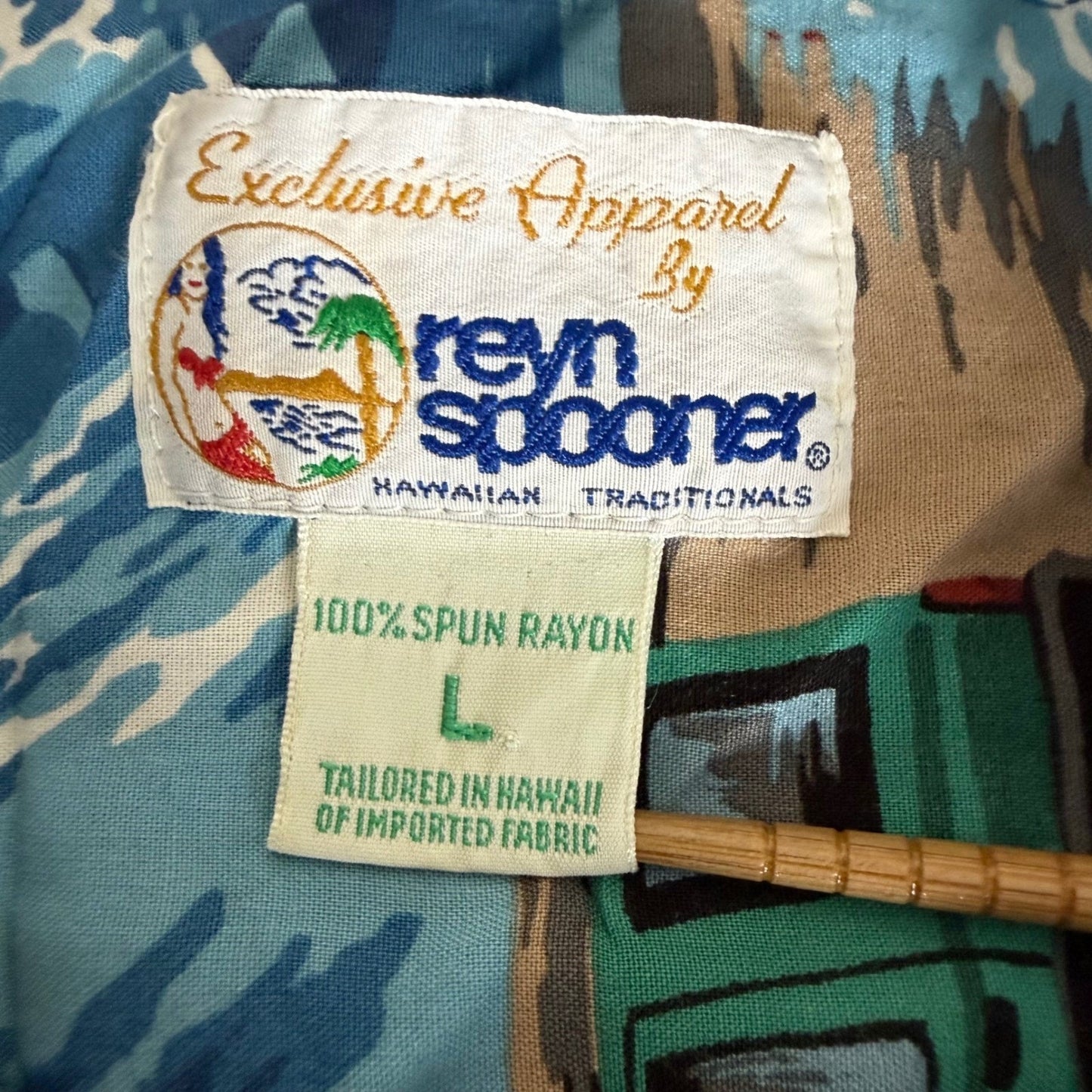 Reyn Spooner Land Rover Rayon Hawaiian Shirt Mens Large Blue Short Sleeve Beach