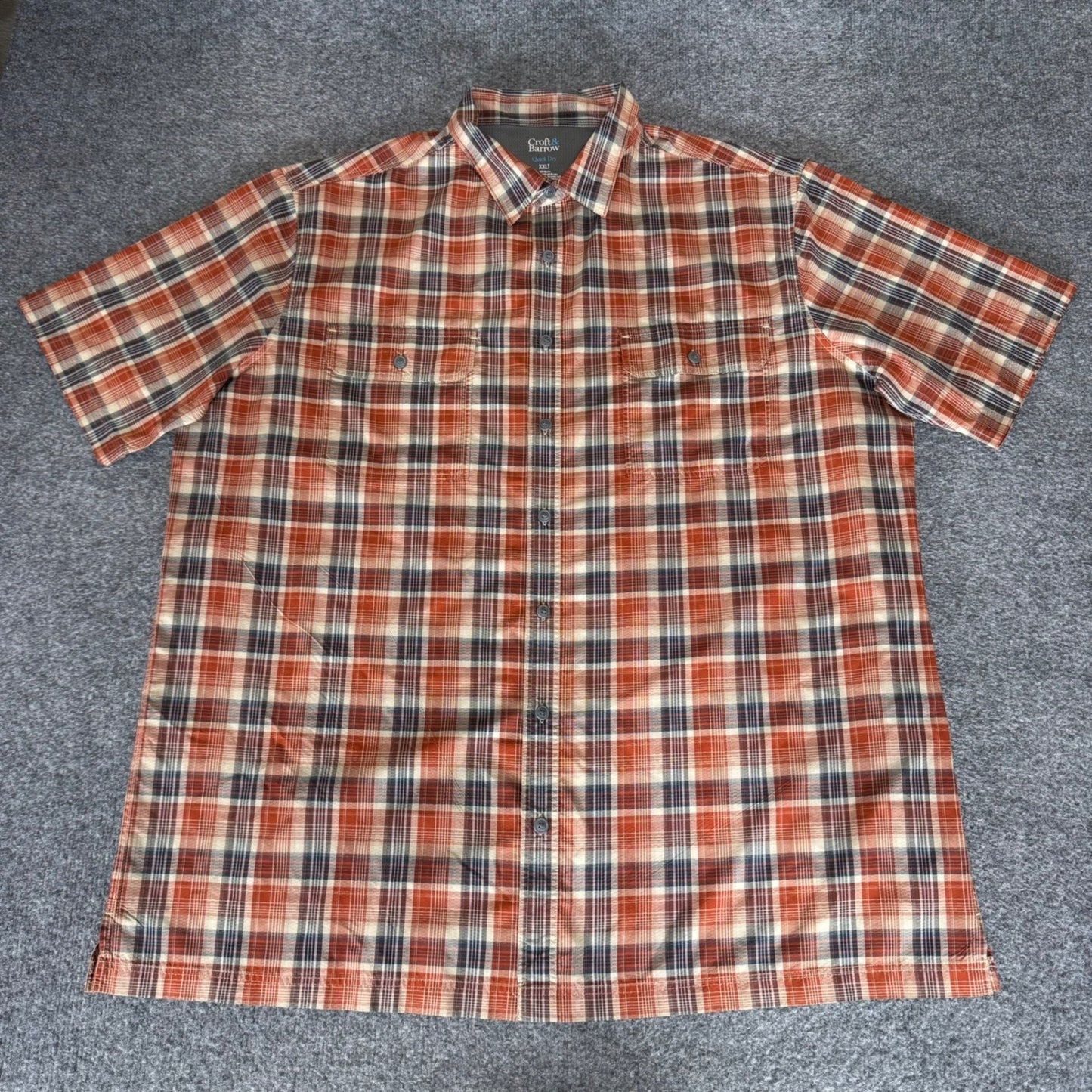 Croft & Barrow Mens XXLT Orange Plaid Quick Dry Short Sleeve Button Down Shirt