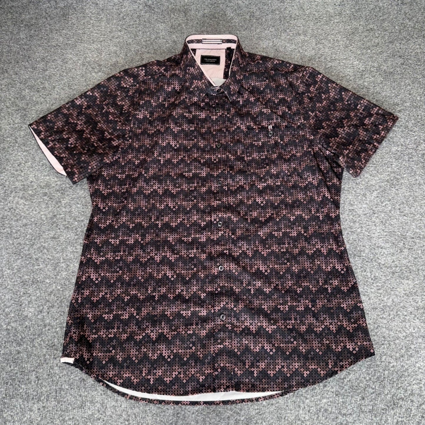 7 Diamonds 4-Way Stretch Shirt Men Large Geometric Short Sleeve Button Up Casual