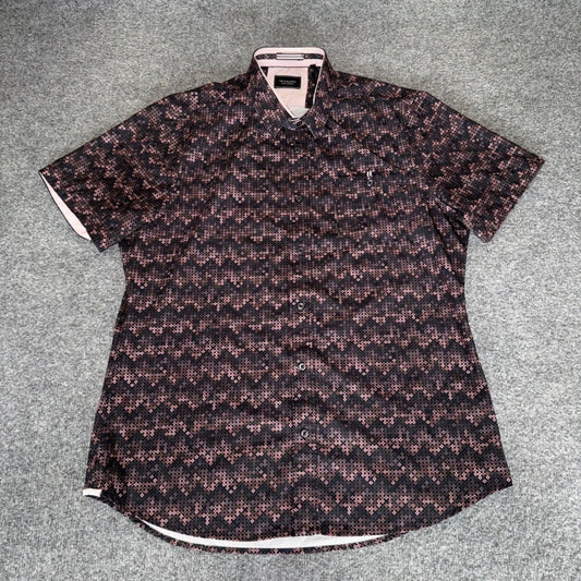 7 Diamonds 4-Way Stretch Shirt Men Large Geometric Short Sleeve Button Up Casual