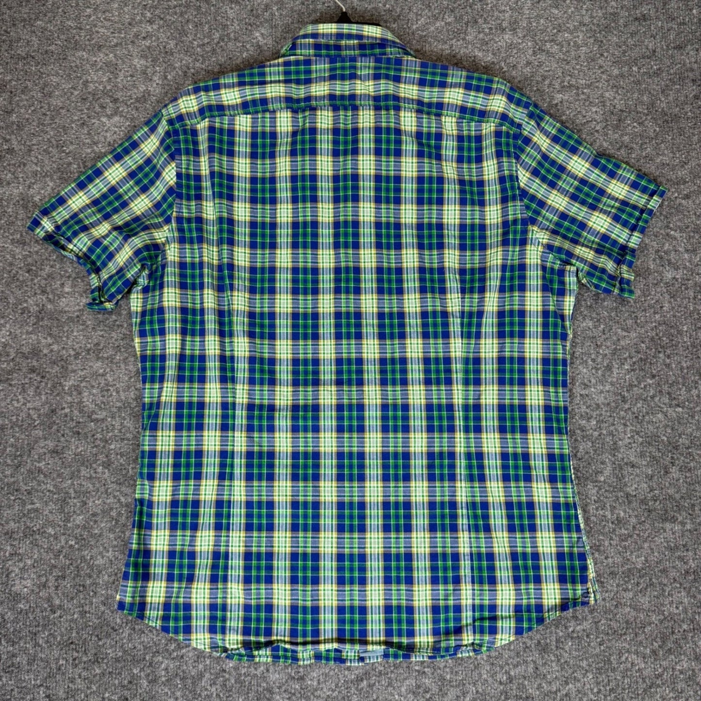 Banana Republic Plaid Shirt Short Sleeve Button Up Green Blue Mens Large (M)