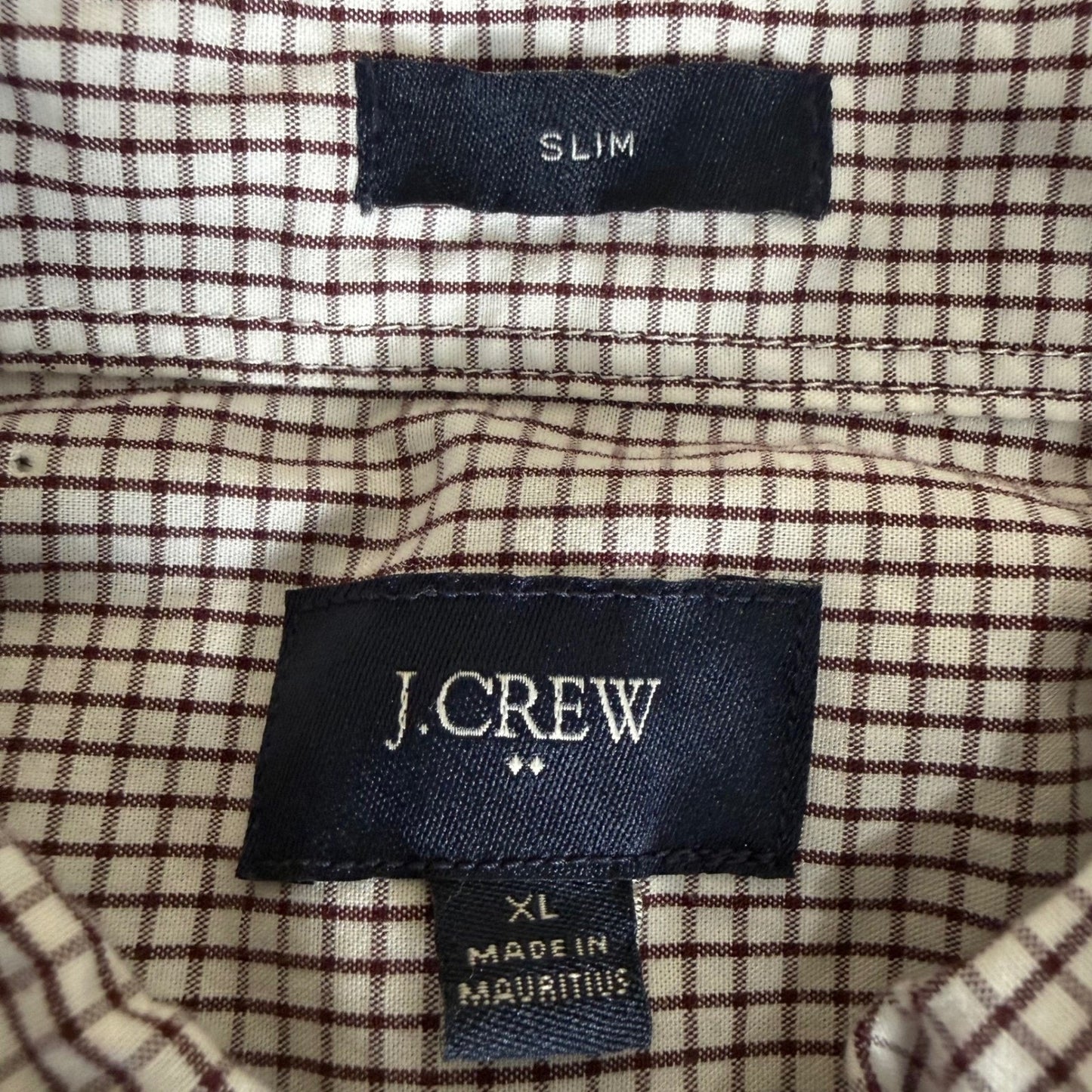 J.Crew Mens XL Slim Fit Button Down Shirt Burgundy White Micro Check Long Sleeve