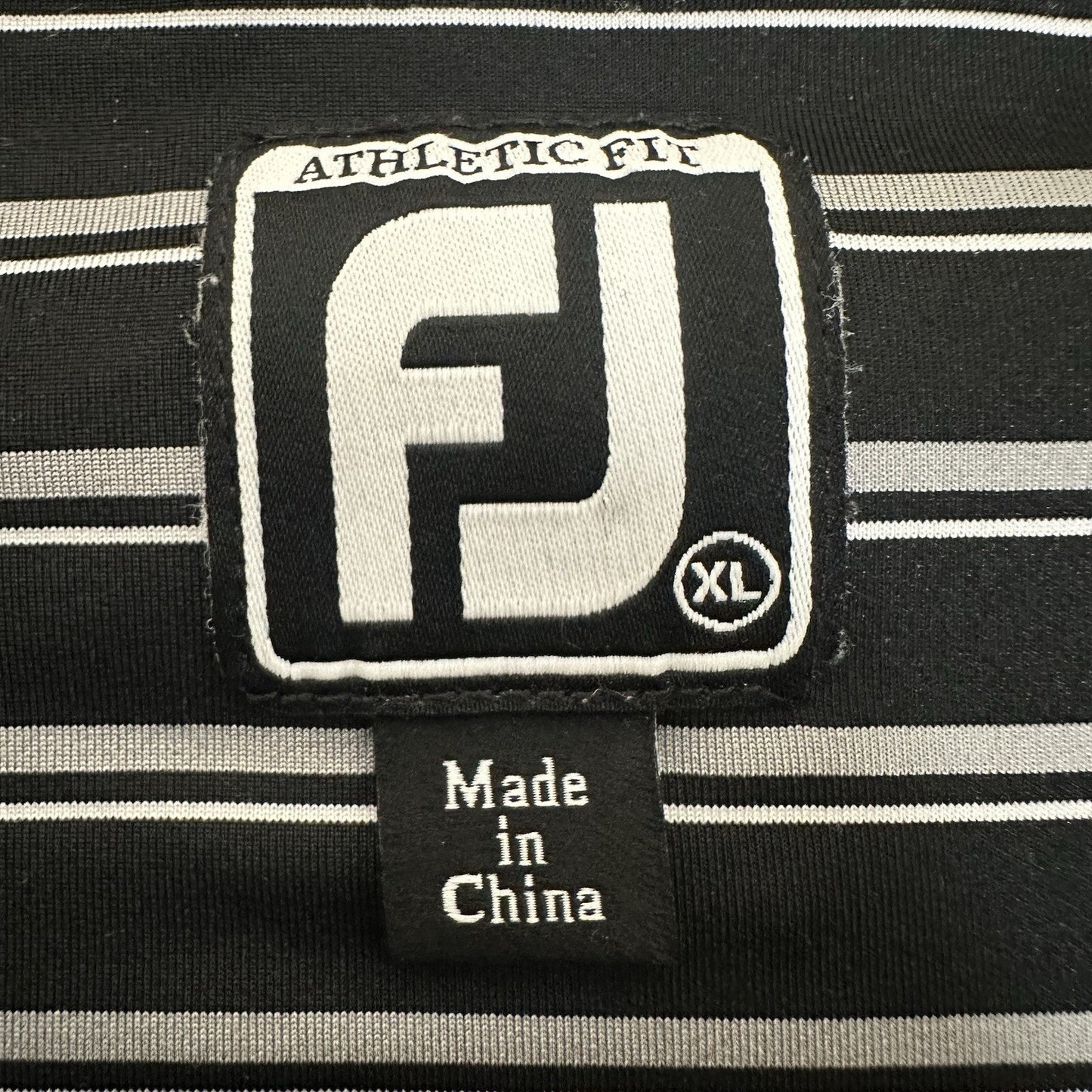 Footjoy Polo Shirt Mens XL Black Grey Striped Athletic Fit FJ Golf Short Sleeve