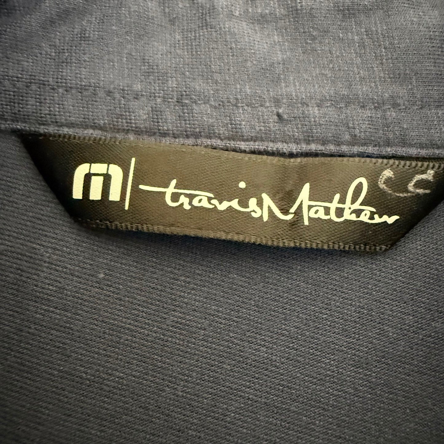 Travis Mathew Polo Shirt Men Medium Blue Geometric Golf Short Sleeve Performance