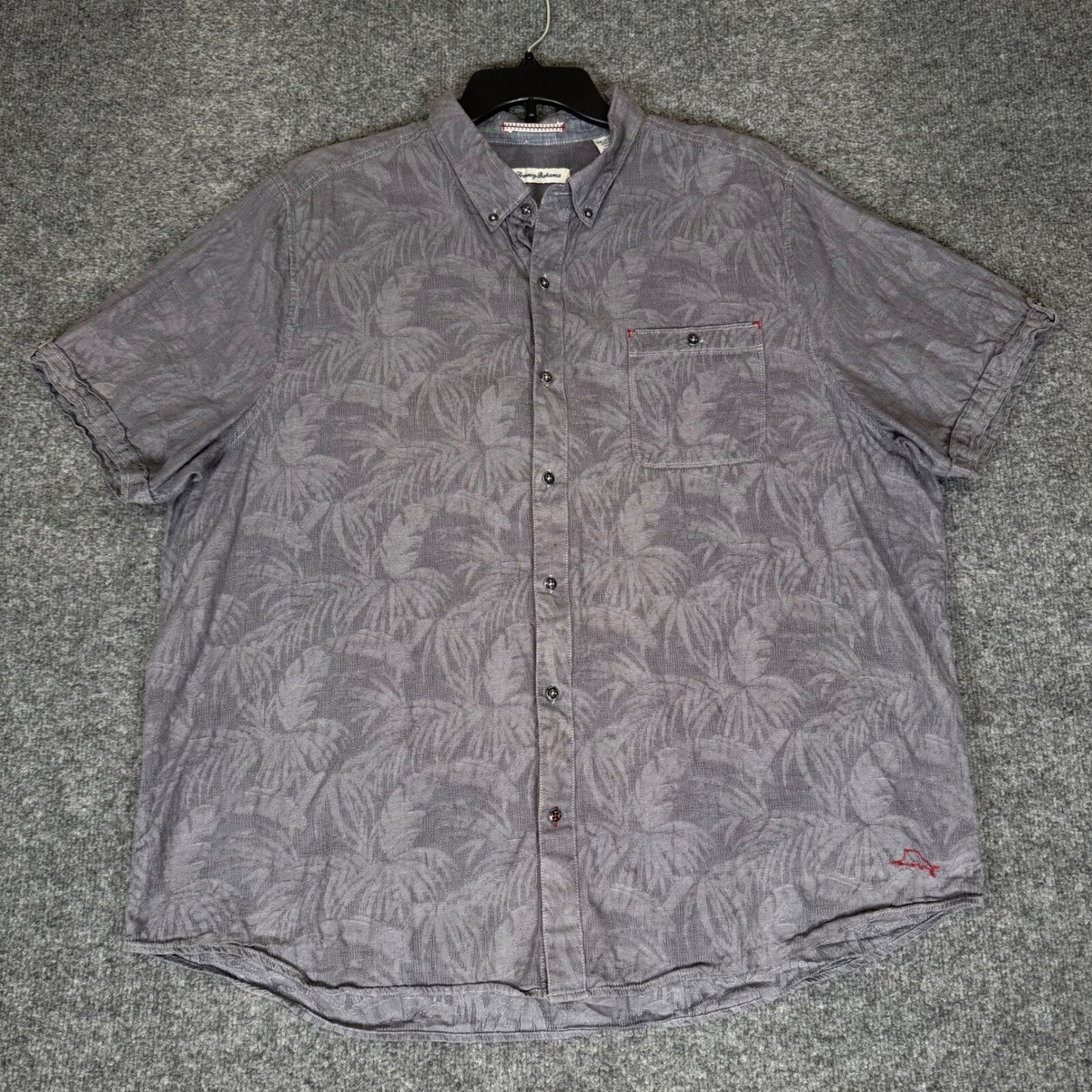 Tommy Bahama Shirt Men's 2XL Grey Palm Tree Print Short Sleeve Button Up XXL