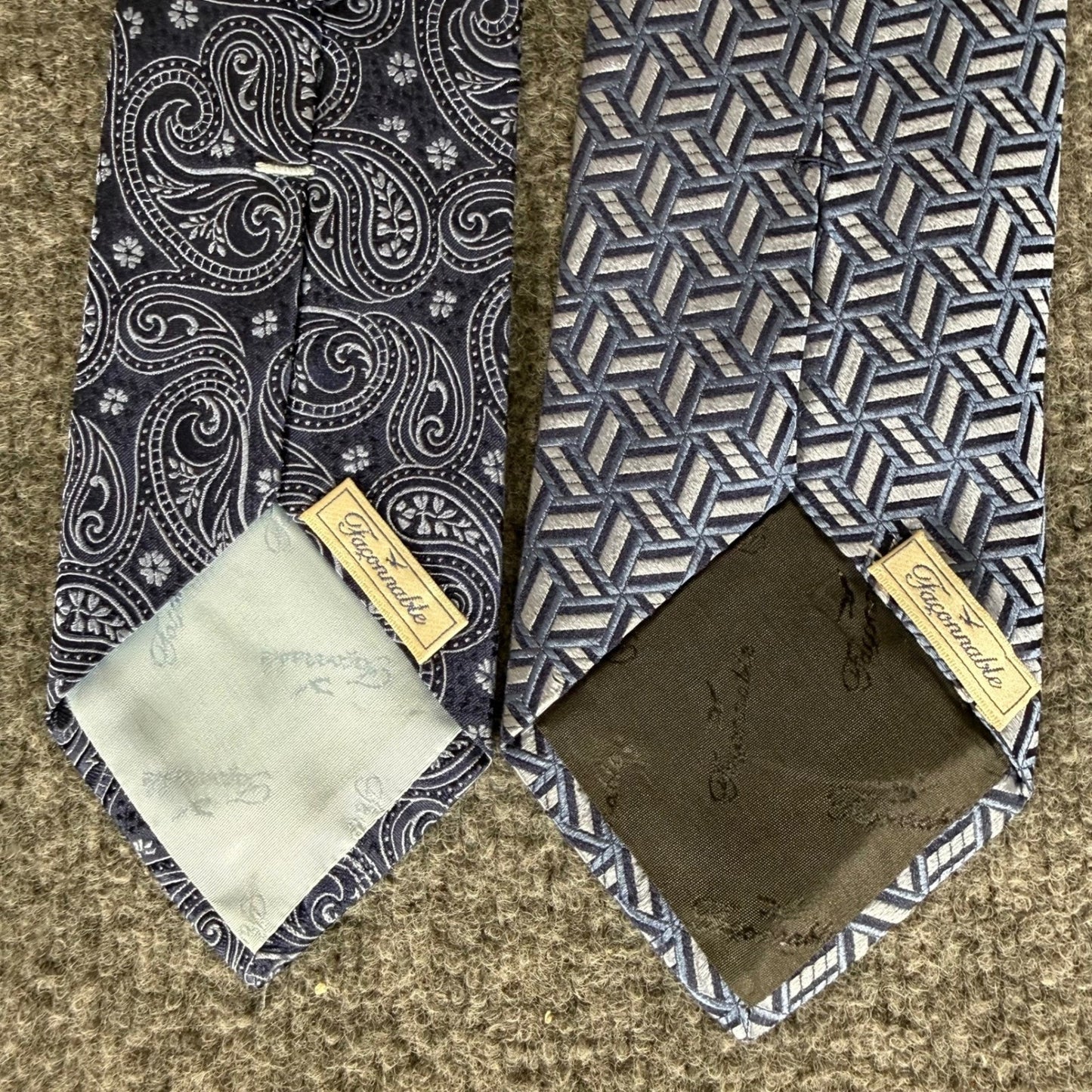 Faconnable Lot of 2 Mens Silk Dress Ties Blue Paisley Geometric Formal Neckwear