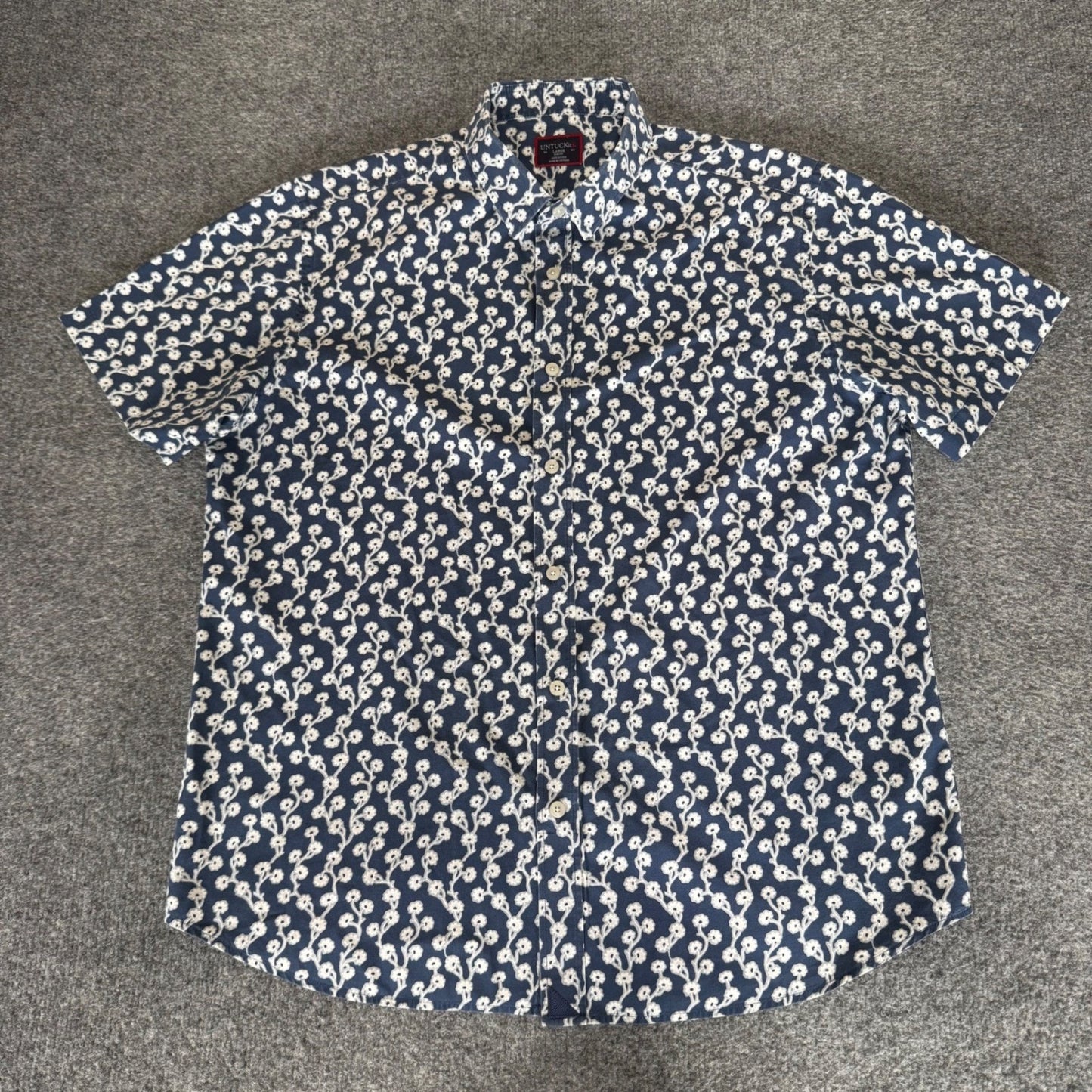 UNTUCKit Mens Large Slim Short Sleeve Floral Button Up Shirt Blue Casual Summer