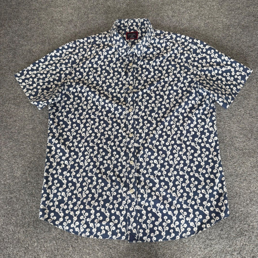 UNTUCKit Mens Large Slim Short Sleeve Floral Button Up Shirt Blue Casual Summer