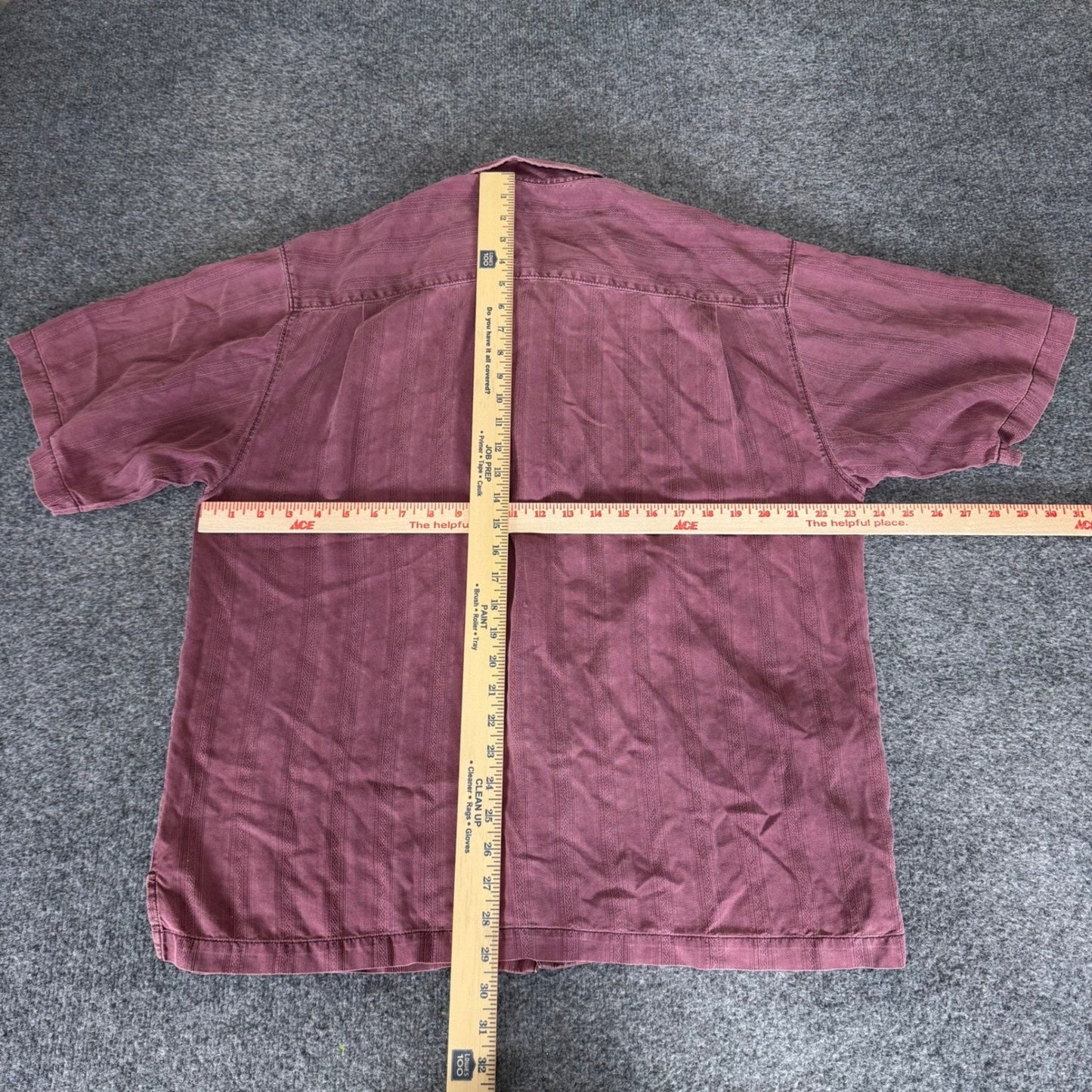 Tommy Bahama Men XL Silk Short Sleeve Button Up Camp Shirt Mauve Textured Stripe