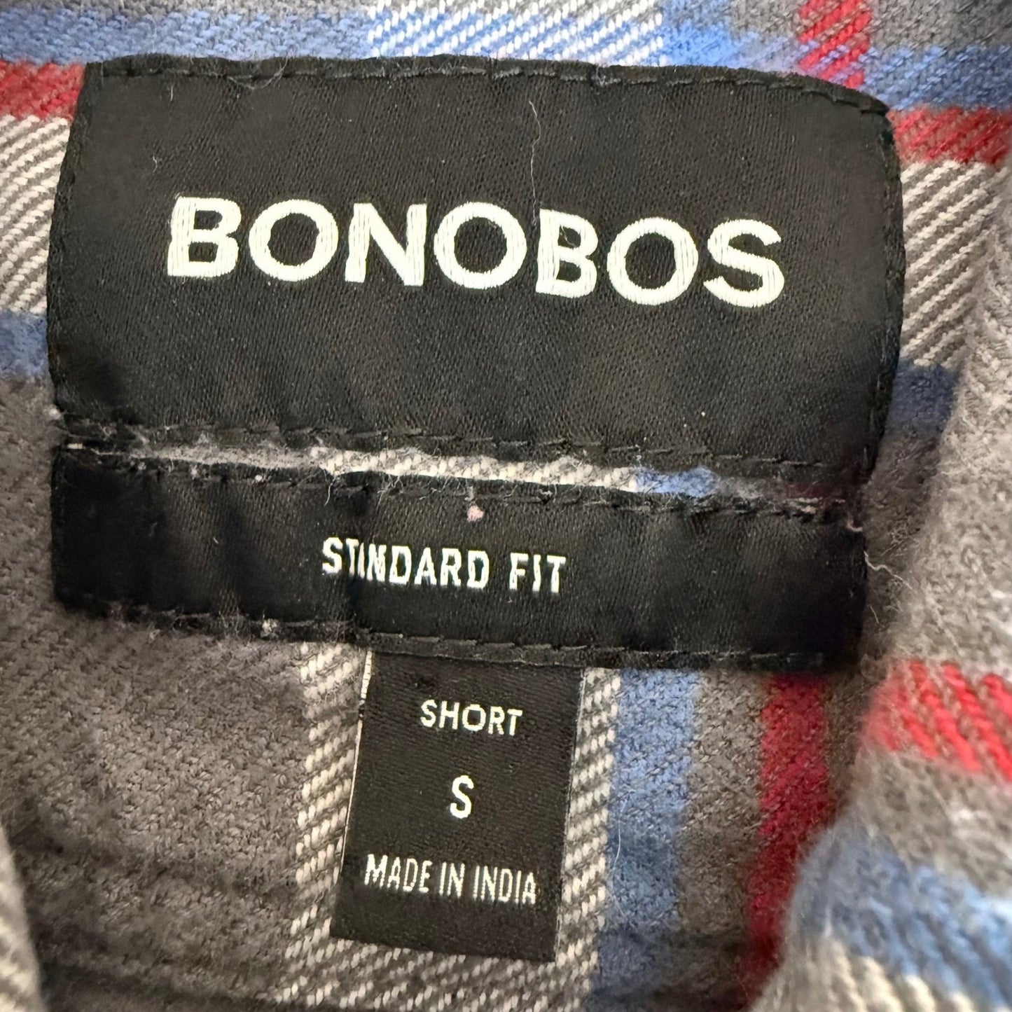Bonobos Mens Long Sleeve Flannel Shirt Gray Blue Red Plaid Cotton Small Casuall