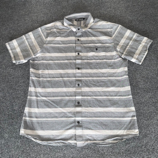 Travis Mathew Shirt Mens XL Gray Striped Button Up Short Sleeve Casual Everyday