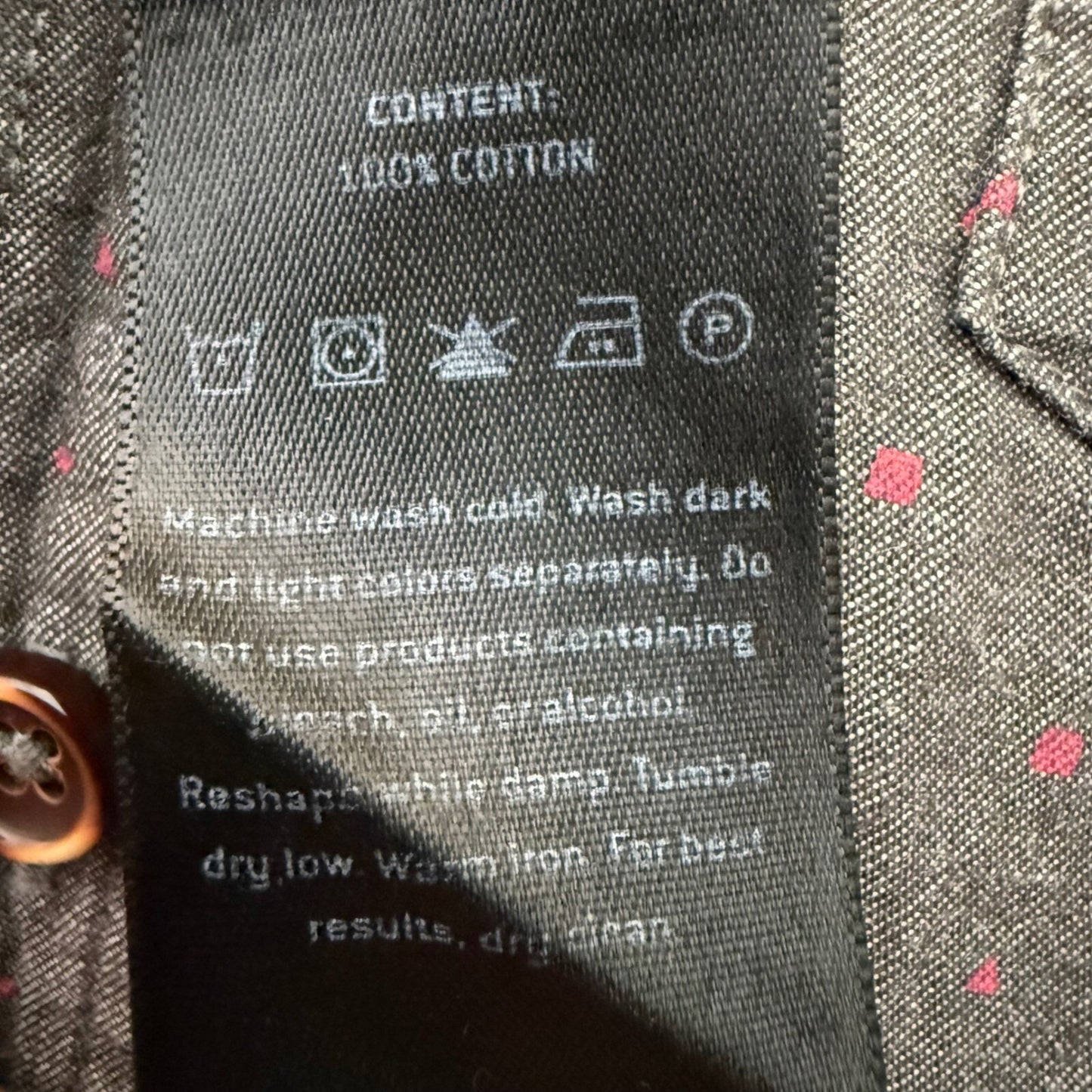 7 Diamonds Button Down Shirt Men Medium Gray Pink Dot Short Sleeve Casual Modern