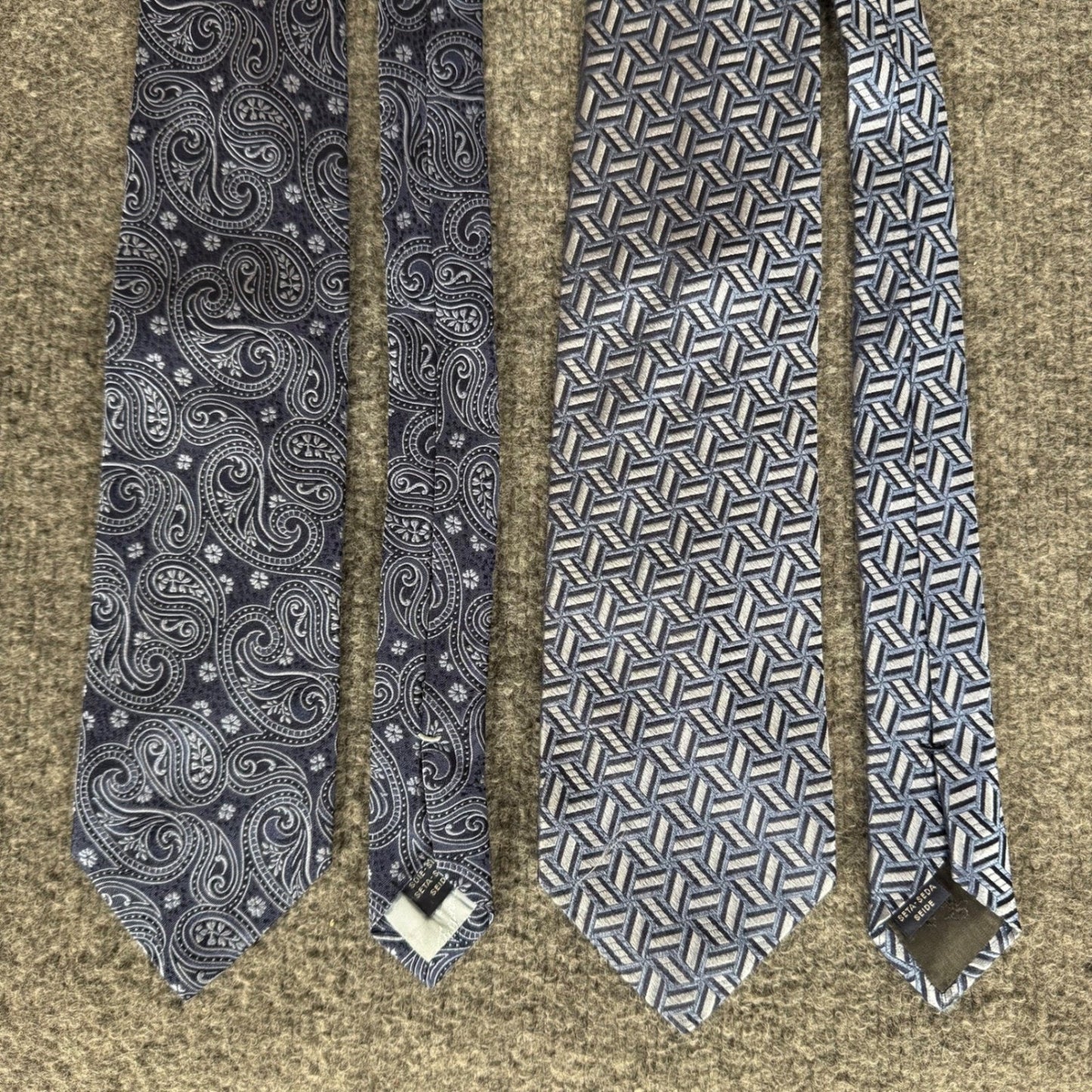 Faconnable Lot of 2 Mens Silk Dress Ties Blue Paisley Geometric Formal Neckwear