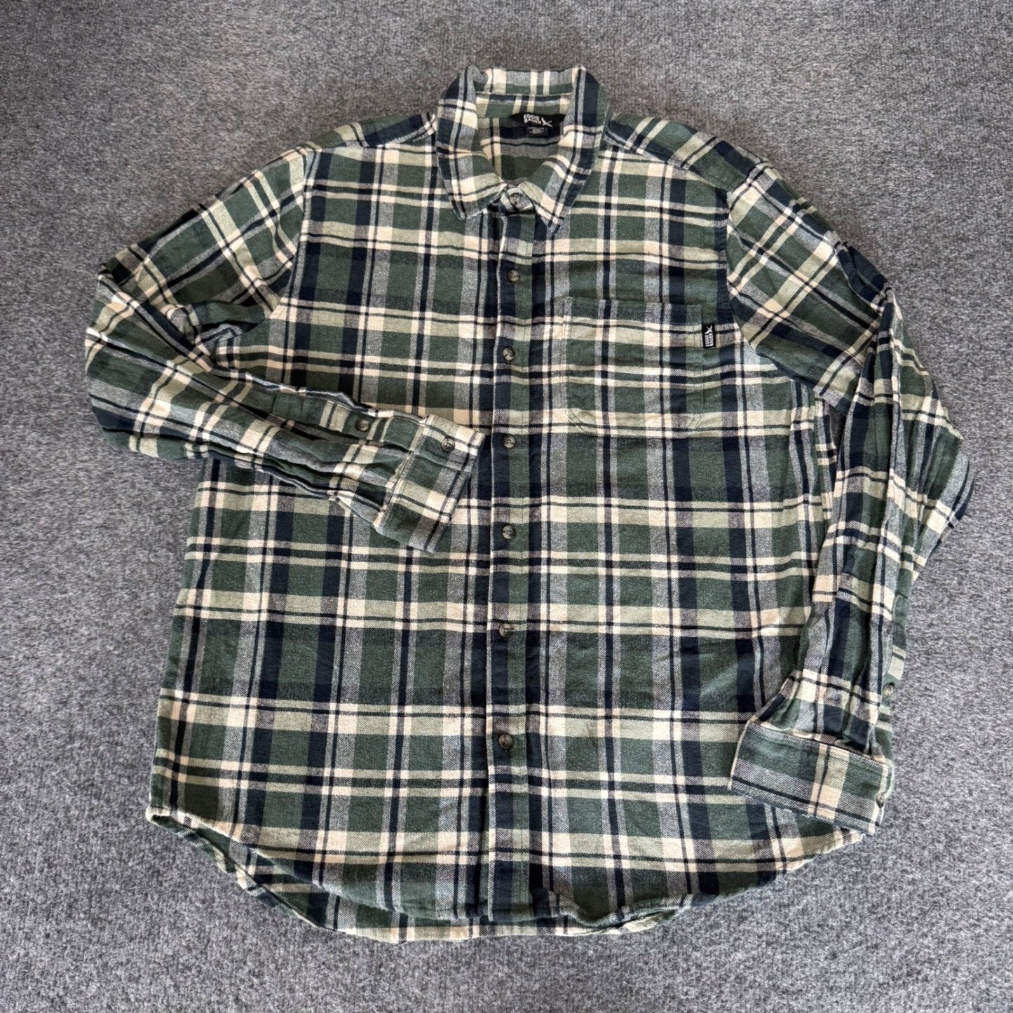 Eddie Bauer Mens Green Plaid Flannel Shirt Long Sleeve Cotton Button Up Large
