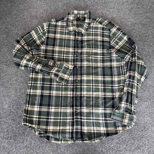 Eddie Bauer Mens Green Plaid Flannel Shirt Long Sleeve Cotton Button Up Large