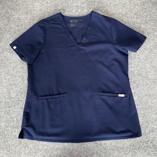 FIGS Casma Womens Scrub Top Large Navy Blue V Neck Medical Uniform Healthcare