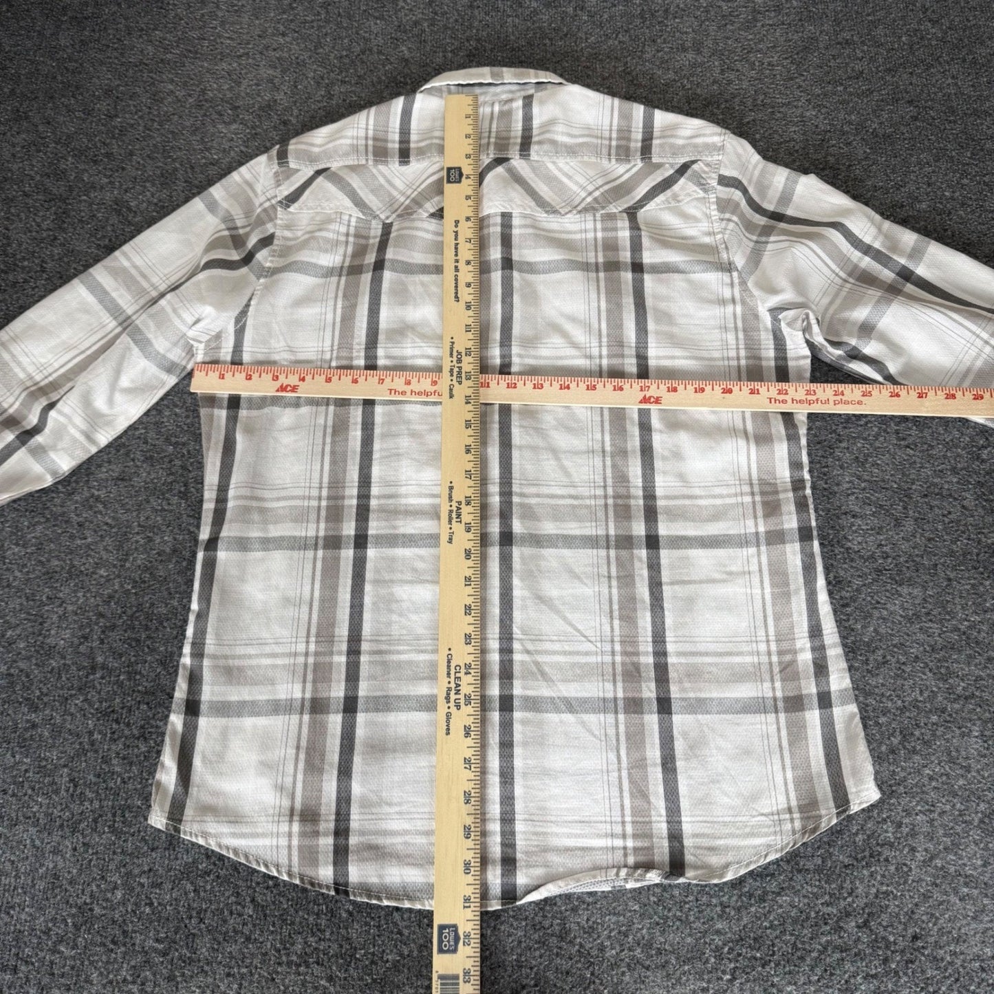 BKE Mens Large Athletic Fit Plaid Long Sleeve Pearl Snap Shirt Gray White Casual