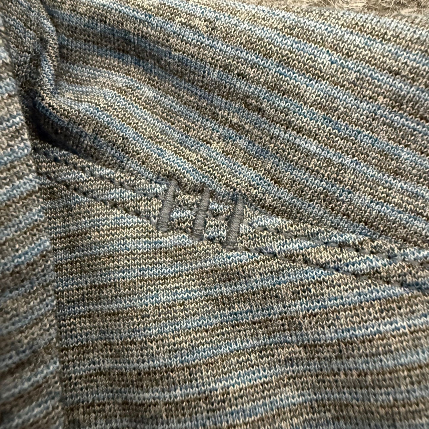Lululemon Polo Shirt Striped Gray Blue Mens Medium Athletic Fit Performance Golf