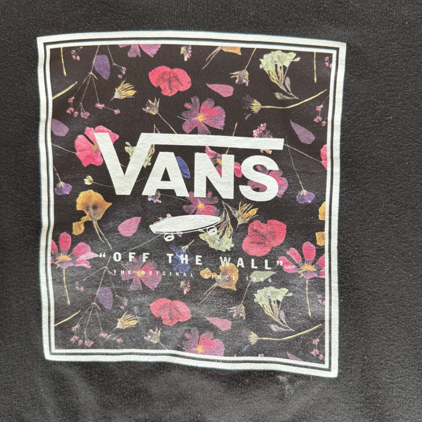 Vans Mens Floral Box Logo Hoodie Black Off The Wall Graphic Sweatshirt Small