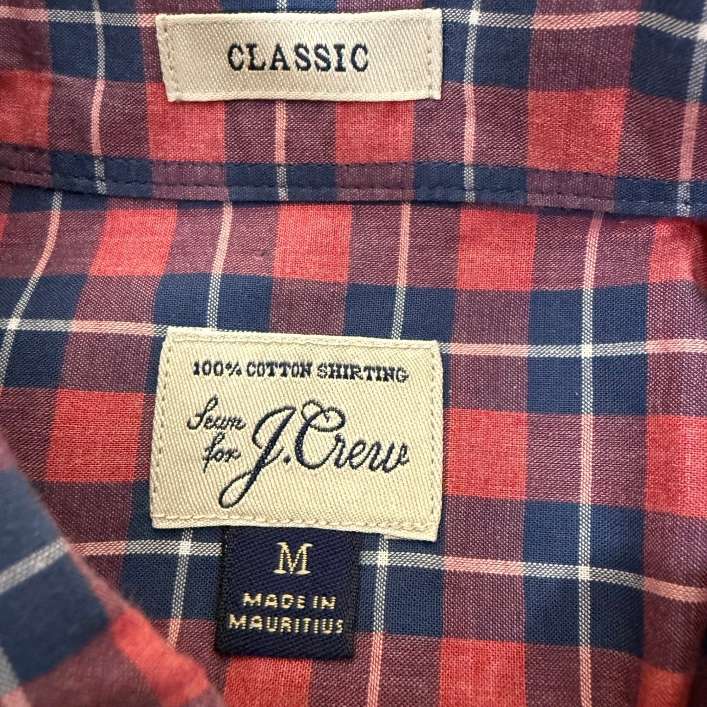 J.Crew Mens Classic Fit Plaid Button Down Shirt Red Blue Cotton Medium Casual
